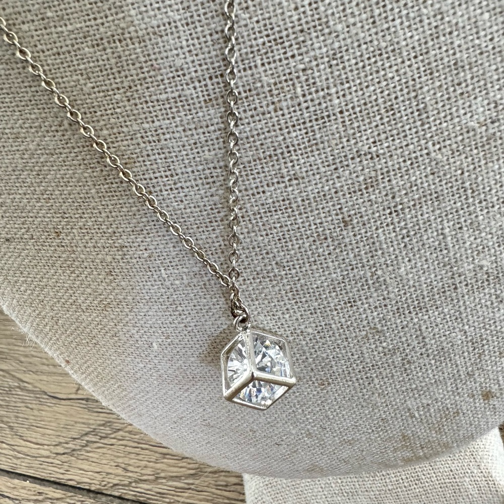 Silver Geometric cube Sterling silver Pendant Necklace